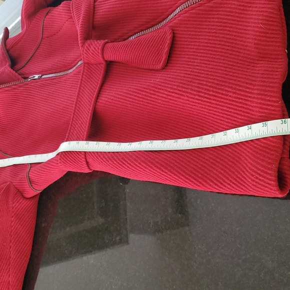 Soia & Kyo Asymmetrical Moto Zip Retro Wool Coat in Dark Red - Picture 11 of 11